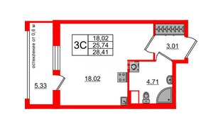 Квартира в ЖК «Город звёзд», студия, 25.74 м², 2 этаж