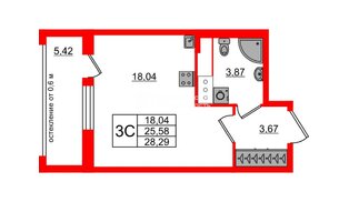 Квартира в ЖК «Город звёзд», студия, 25.58 м², 16 этаж