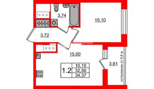 Квартира в ЖК «Город звёзд», 1 комнатная, 32.56 м², 16 этаж