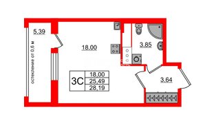 Квартира в ЖК «Город звёзд», студия, 25.49 м², 7 этаж