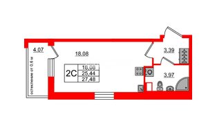 Квартира в ЖК «Город звёзд», студия, 25.44 м², 2 этаж