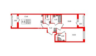 Квартира в ЖК «Город звёзд», 2 комнатная, 58.1 м², 22 этаж