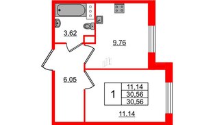 Квартира в ЖК Сертолово Парк, 1 комнатная, 30.56 м², 2 этаж