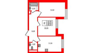 Квартира в ЖК Sertolovo Park, 2 комнатная, 46.24 м², 2 этаж
