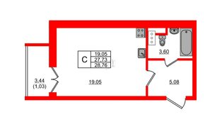 Квартира в ЖК Сертолово Парк, студия, 28.76 м², 6 этаж