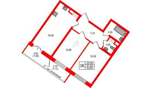 Квартира в ЖК Сертолово Парк, 2 комнатная, 53.8 м², 7 этаж
