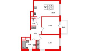 Квартира в ЖК ЯСНО.ЯНИНО, 2 комнатная, 61.49 м², 3 этаж