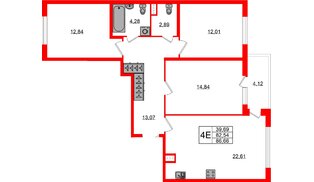 Квартира в ЖК ЯСНО.ЯНИНО, 3 комнатная, 82.54 м², 2 этаж