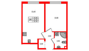 Квартира в ЖК Дыбенко Парк, 1 комнатная, 33.3 м², 5 этаж