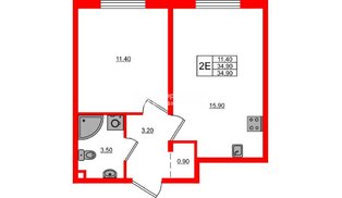 Квартира в ЖК Дыбенко Парк, 1 комнатная, 34.9 м², 18 этаж