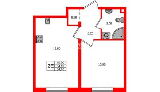 Квартира в ЖК Дыбенко Парк, 1 комнатная, 34.1 м², 3 этаж