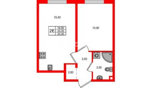 Квартира в ЖК Дыбенко Парк, 1 комнатная, 33.3 м², 3 этаж