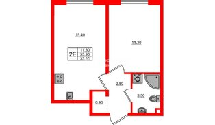 Квартира в ЖК «Дыбенко Парк», 1 комнатная, 33.9 м², 5 этаж