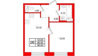 Квартира в ЖК ID Петроградская, 1 комнатная, 36.5 м², 6 этаж