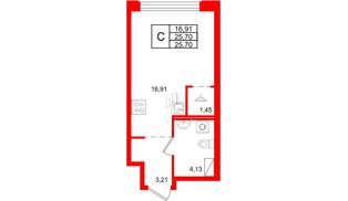 Квартира в ЖК Айди Петроградская, студия, 25.7 м², 3 этаж