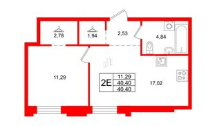 Квартира в ЖК ID Петроградская, 1 комнатная, 40.4 м², 2 этаж