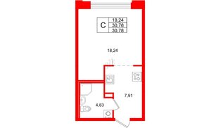 Квартира в ЖК Айди Петроградская, студия, 30.78 м², 2 этаж