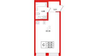 Квартира в ЖК Айди Петроградская, студия, 30.06 м², 6 этаж