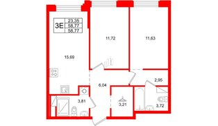 Квартира в ЖК Айди Петроградская, 2 комнатная, 58.77 м², 6 этаж