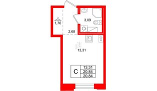 Квартира в ЖК Айди Петроградская, студия, 20.84 м², 6 этаж