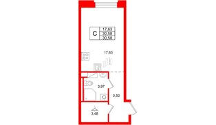 Квартира в ЖК Айди Петроградская, студия, 30.58 м², 6 этаж