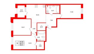 Квартира в ЖК Айди Петроградская, 3 комнатная, 88.91 м², 4 этаж