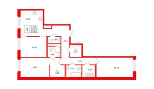 Квартира в ЖК Айди Петроградская, 3 комнатная, 87.83 м², 6 этаж