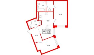 Квартира в ЖК Айди Петроградская, 2 комнатная, 57.38 м², 5 этаж