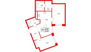 Квартира в ЖК Айди Петроградская, 2 комнатная, 55.39 м², 6 этаж