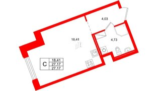 Квартира в ЖК Айди Петроградская, студия, 27.17 м², 6 этаж
