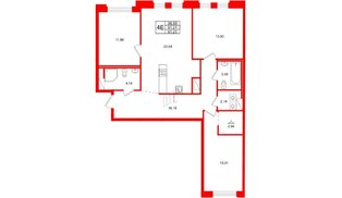 Квартира в ЖК Айди Петроградская, 3 комнатная, 91.21 м², 4 этаж