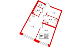 Квартира в ЖК ID Петроградская, 1 комнатная, 42.79 м², 2 этаж