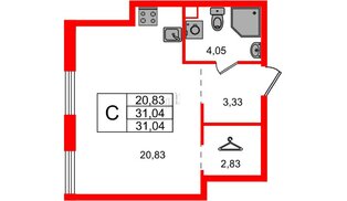 Квартира в ЖК Айди Петроградская, студия, 31.04 м², 2 этаж