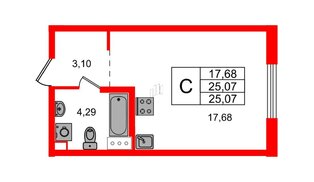 Квартира в ЖК Айди Петроградская, студия, 25.07 м², 3 этаж