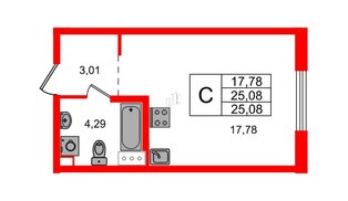 Квартира в ЖК Айди Петроградская, студия, 25.08 м², 6 этаж
