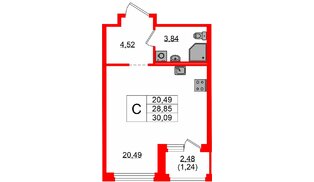 Квартира в ЖК «Парголово», студия, 30.09 м², 5 этаж