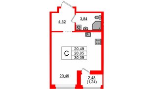 Квартира в ЖК «Парголово», студия, 30.09 м², 7 этаж