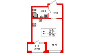 Квартира в ЖК «Парголово», студия, 30.83 м², 3 этаж