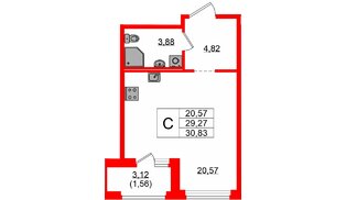 Квартира в ЖК «Парголово», студия, 30.83 м², 7 этаж