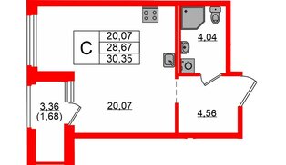 Квартира в ЖК «Парголово», студия, 30.35 м², 5 этаж