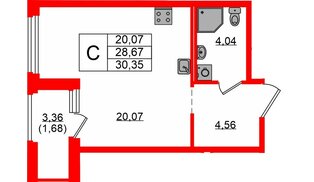 Квартира в ЖК «Парголово», студия, 30.35 м², 13 этаж