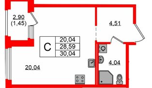 Квартира в ЖК «Парголово», студия, 30.04 м², 5 этаж