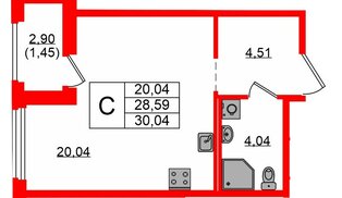 Квартира в ЖК «Парголово», студия, 30.04 м², 9 этаж