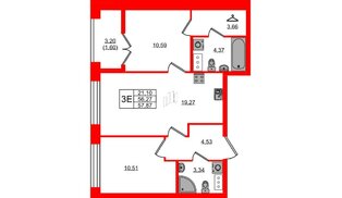 Квартира в ЖК NEWПИТЕР, 2 комнатная, 57.87 м², 3 этаж