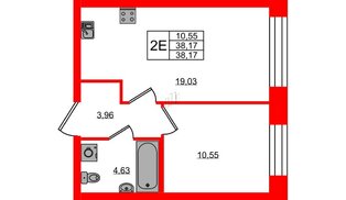 Квартира в ЖК NEWПИТЕР, 1 комнатная, 38.17 м², 2 этаж