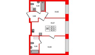 Квартира в ЖК NEWПИТЕР, 2 комнатная, 56.3 м², 3 этаж