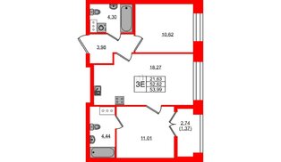 Квартира в ЖК NEWПИТЕР, 2 комнатная, 53.99 м², 5 этаж