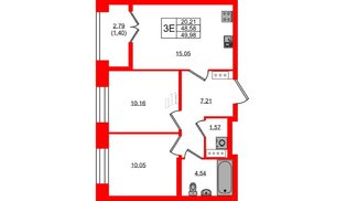 Квартира в ЖК NEWПИТЕР, 2 комнатная, 49.98 м², 7 этаж