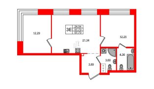 Квартира в ЖК NEWПИТЕР, 2 комнатная, 57.73 м², 3 этаж