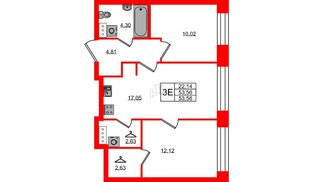 Квартира в ЖК NEWПИТЕР, 2 комнатная, 53.56 м², 3 этаж